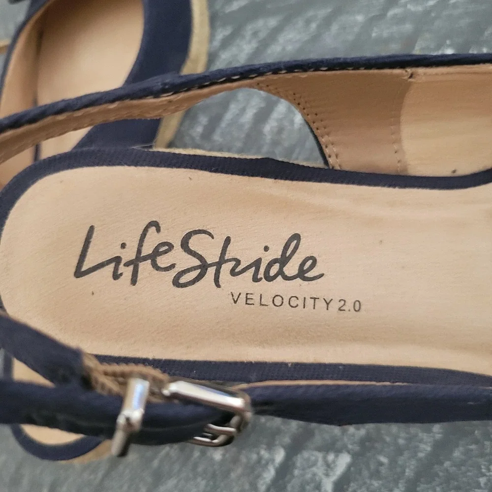 Life Stride‎ Keepsake Women's Espadrille Sandals 8.5W Navy Adjustable Heels New